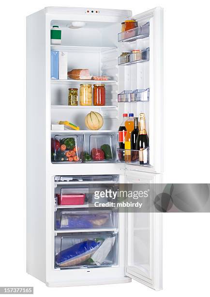 big refrigerator (clipping path), isolated on white background - white refrigerator stock pictures, royalty-free photos & images
