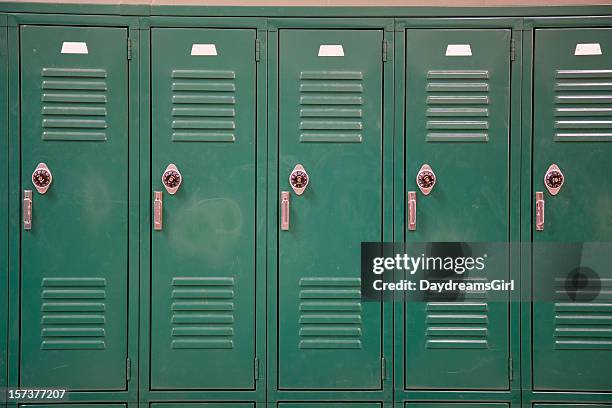 green school lockers with combination locks - combination lock stock pictures, royalty-free photos & images