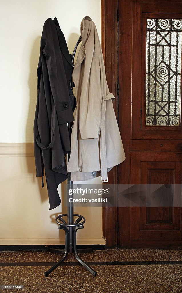 Coat rack with overcoats