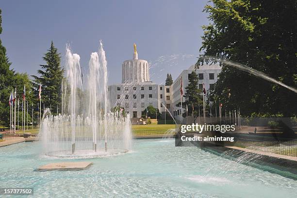 water fountain and state building - salem oregon stock pictures, royalty-free photos & images