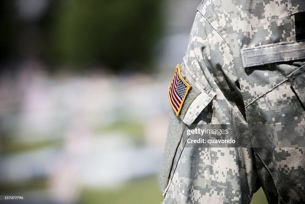 American Flag on Army Military Uniform, Copy Space