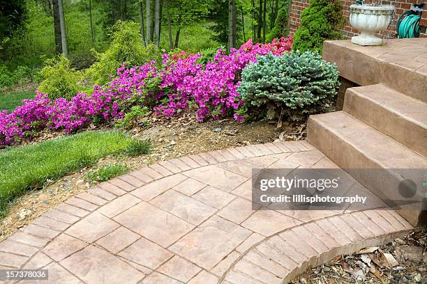 stamped concrete porch and sidewalk - pedestrian walkway stock pictures, royalty-free photos & images