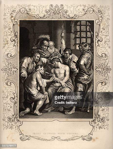 jesus crowned with thorns - ornate stock illustrations