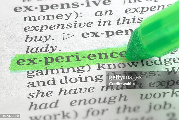 experience definition highlighted in dictionary - words of wisdom stock pictures, royalty-free photos & images