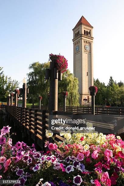 spokane, wa - riverfront park & clock tower - spokane stockfoto's en -beelden