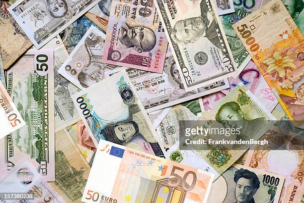 mosaic collection of world currencies - växlingskontor bildbanksfoton och bilder