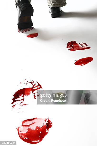 bloody shoe prints isolated on white background - shoe print stock pictures, royalty-free photos & images