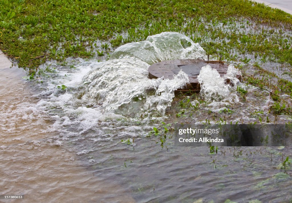 Manhole cover bubbles over