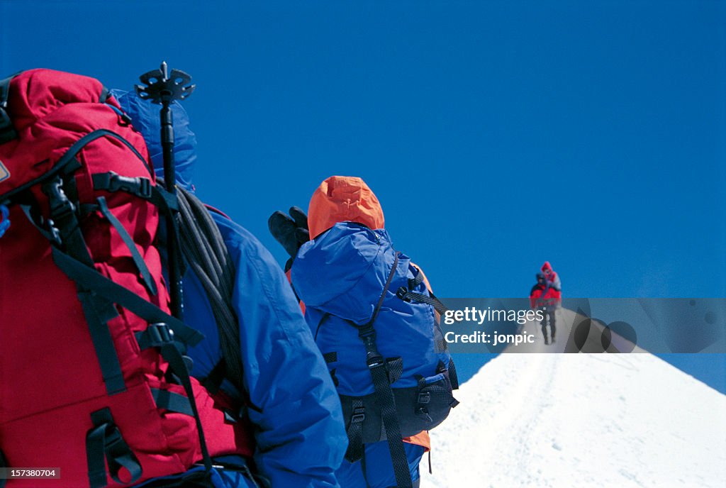 Mont Blanc, climbers mountaineers approaching summit