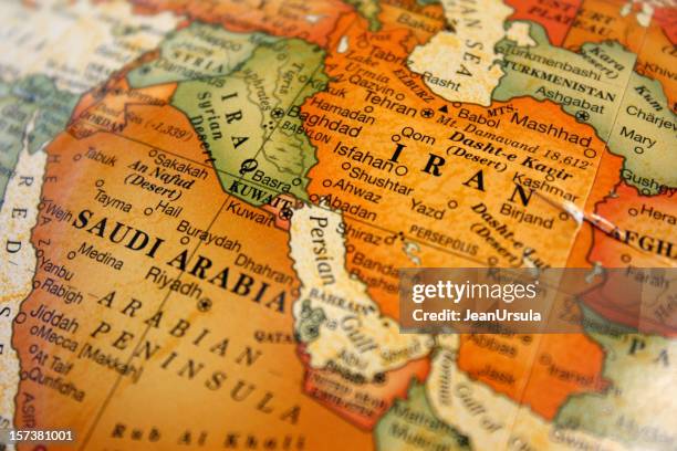 a photograph of a map of the middle east - iran stockfoto's en -beelden