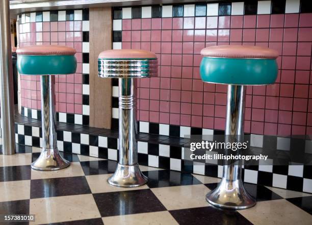 old drugstore soda fountain seats - soda fountain stock pictures, royalty-free photos & images