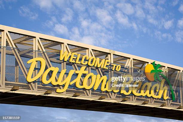 welcome to daytona beach - beach sign stock pictures, royalty-free photos & images