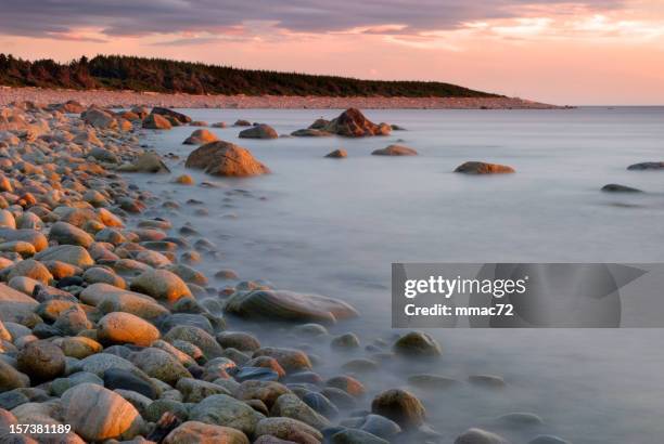 sonnenuntergang an der küste - newfoundland stock-fotos und bilder