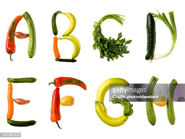 xxl comida saludable alfabeto - abecedario fotografías e imágenes de stock