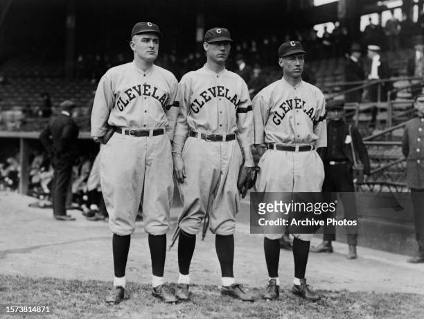Walter 'Duster' Mails , Guy Morton and Jim Bagby Sr , Pitchers for the Cleveland Indians of the American League before Game 2 of the Major League...