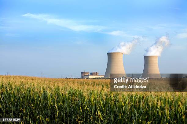 cooling towers byron il - nuclear power station stock pictures, royalty-free photos & images