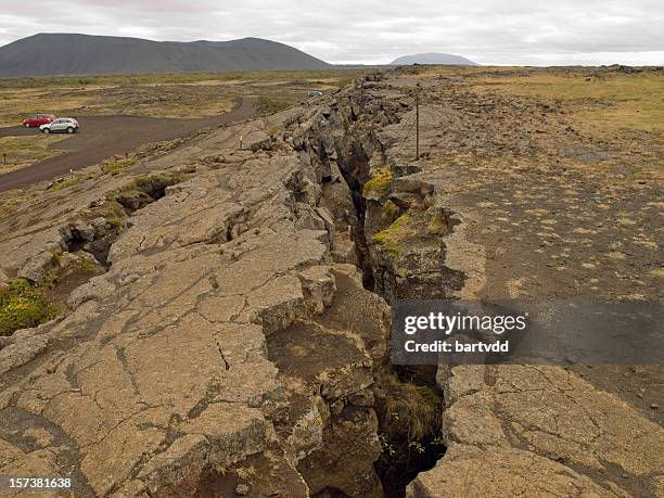 image of a large fissure in the earth - aardbeving stockfoto's en -beelden