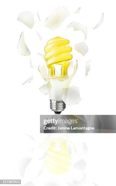exploding light bulb with clipping path - broken lamp stock pictures, royalty-free photos & images