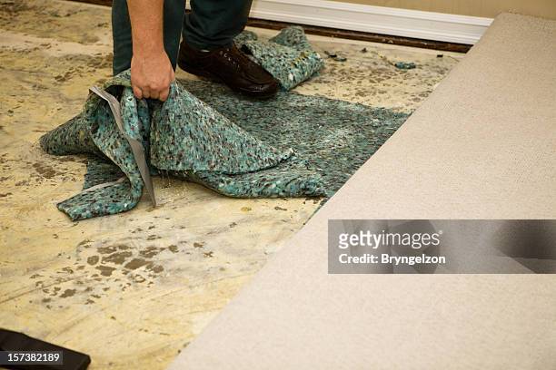water soaked carpet pad - flooded home stockfoto's en -beelden