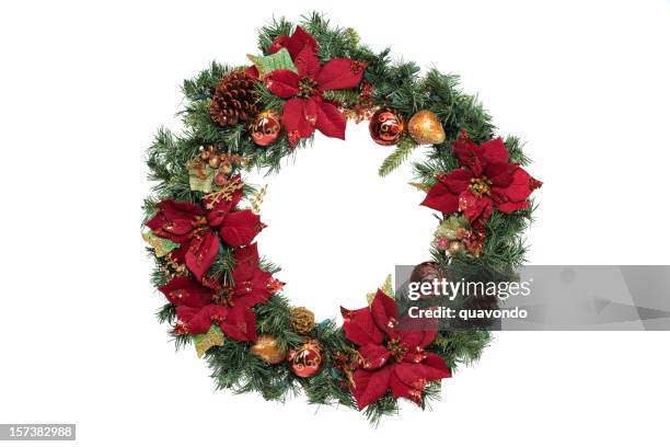 coroa de decoração de natal com enfeites, em branco, com espaço para texto - coroa de flores arranjo de flores - fotografias e filmes do acervo