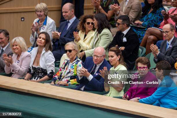 Sue Barker, Julia Lemigova and Martina Navratilova, Catherine, Princess of Wales, Billie Jean King and her partner Ilana Kloss in the royal box at...