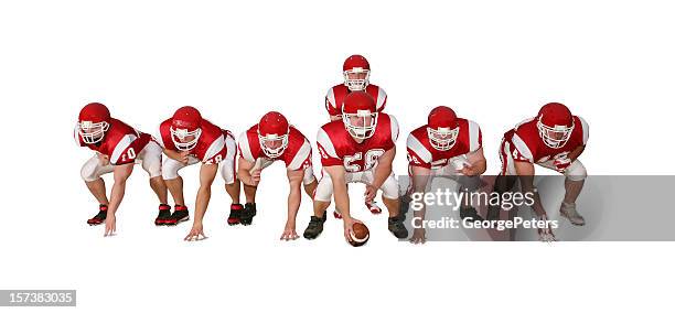 football players with clipping path - american football lineman stockfoto's en -beelden