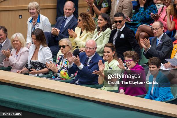 Sue Barker, Julia Lemigova and Martina Navratilova, Catherine, Princess of Wales, Billie Jean King and her partner Ilana Kloss in the royal box at...