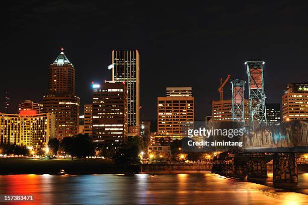 portland at night - portland neon sign stock pictures, royalty-free photos & images