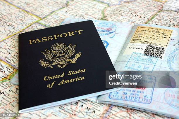 passport and visa stamps - taipei map stock pictures, royalty-free photos & images