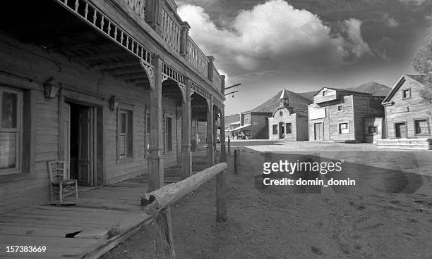 wild west, old wooden buildings, houses in black and white - old west town stock pictures, royalty-free photos & images