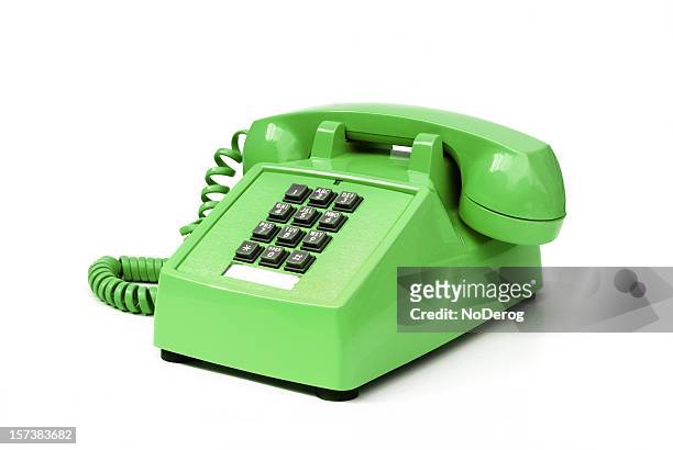 funky green vintage drucktaste telefon - vintage telephone stock-fotos und bilder