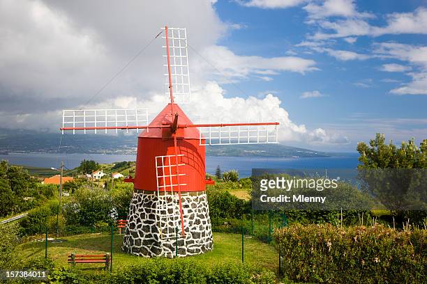 colorful windmill - azores stock pictures, royalty-free photos & images