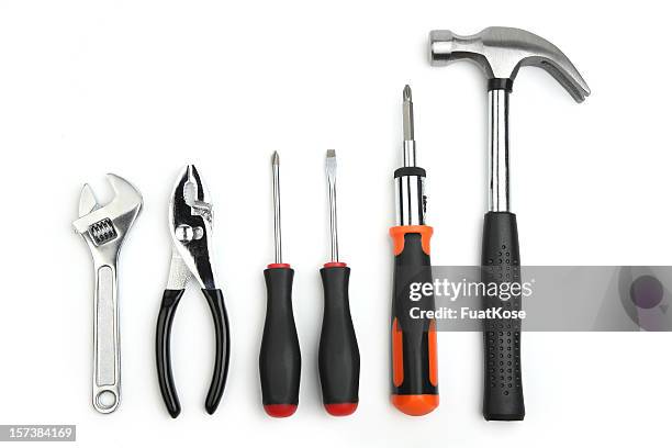 various hand tools with a white background  - hand tool stock pictures, royalty-free photos & images