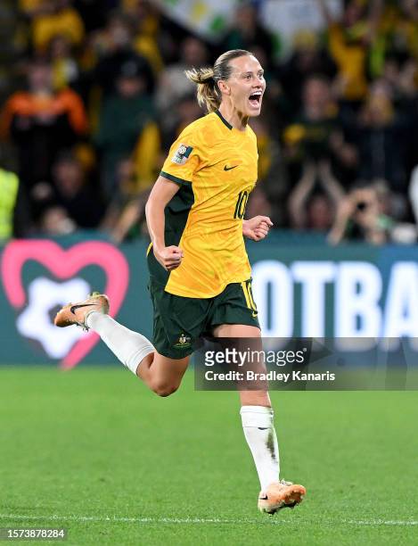 Emily Van-Egmond of Australia celebrates after scoring a goal during the FIFA Women's World Cup Australia & New Zealand 2023 Group B match between...
