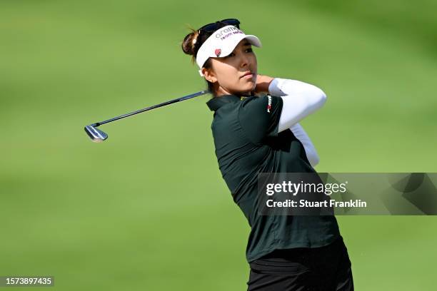 Alison Lee of the United States plays her second shot on the 13th hole during the first round of the Amundi Evian Championship at Evian Resort Golf...