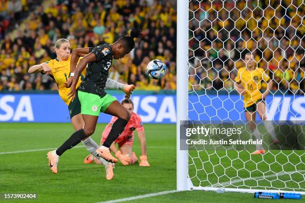 Osinachi Ohale of Nigeria heads to score her team's second goal during the FIFA Women's World Cup Australia & New Zealand 2023 Group B match between...