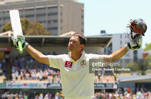 Ricky Ponting of Australia acknowledges the crowd after he was dimissed playing his last international match during day four of the Third Test Match...