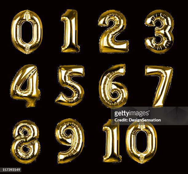 gold balloon numbers 1-10 (+clipping paths, xxl) - anniversary stock pictures, royalty-free photos & images