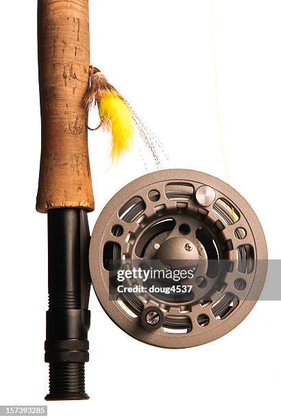 pesca con la mosca in bobina - fishing reel foto e immagini stock