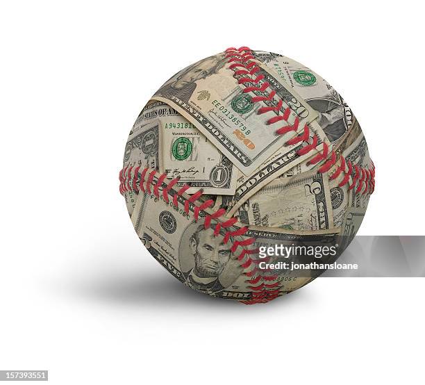 moneyball, composta da baseball con denaro degli stati uniti - baseball sport foto e immagini stock