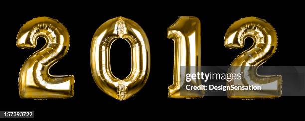 gold 2012 balloons (+clipping paths, xxl) - number 2 balloon stock pictures, royalty-free photos & images