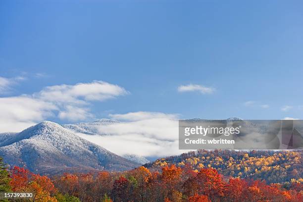 autumn day with snowfall on the mountains - gatlinburg stock pictures, royalty-free photos & images