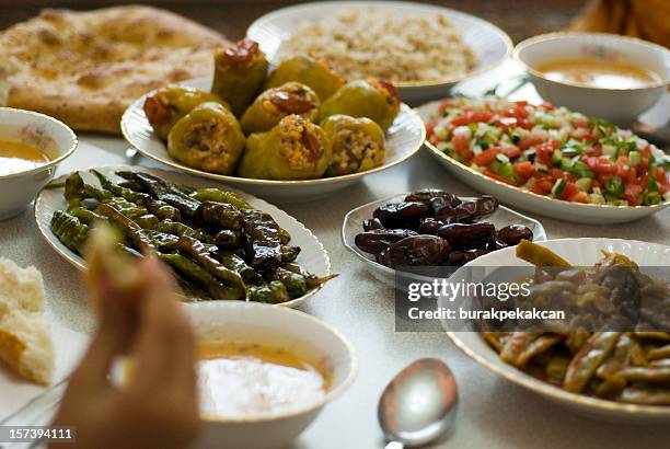 table set with ramadan food in istanbul turkey - ramadan food stock pictures, royalty-free photos & images