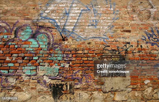 scribbled brick wall - brick wall stock pictures, royalty-free photos & images