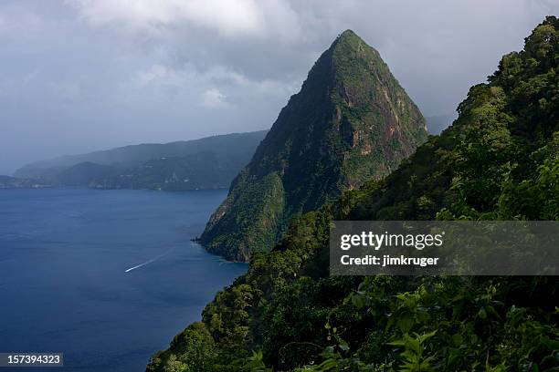 pitons of st. lucia. - pitons stock pictures, royalty-free photos & images