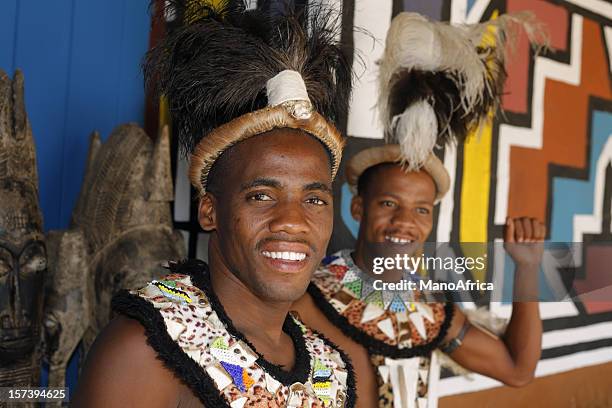 two zulu warriors - zulu tribe stock pictures, royalty-free photos & images