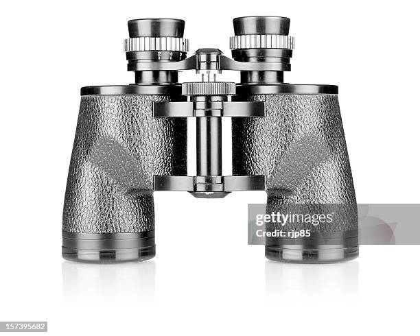 black binoculars - looking around on white background stock pictures, royalty-free photos & images