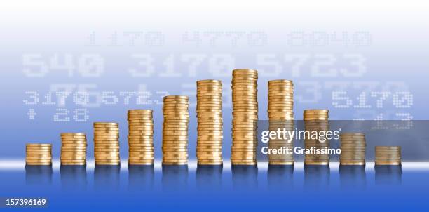 blue background with golden coins - column infographic stock pictures, royalty-free photos & images