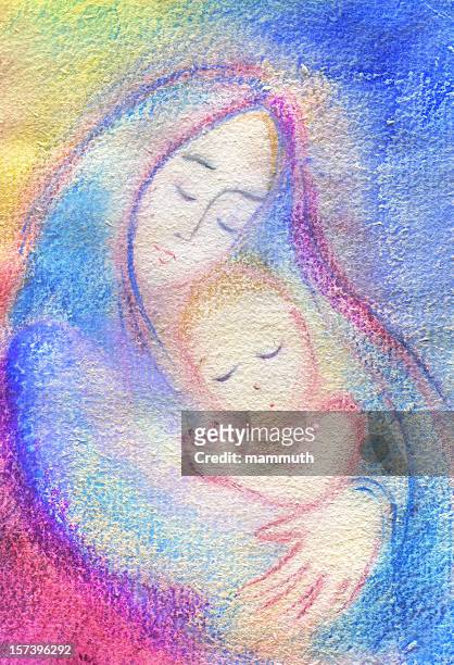 ilustrações de stock, clip art, desenhos animados e ícones de mãe com filho-maria e jesus - blessed mother mary