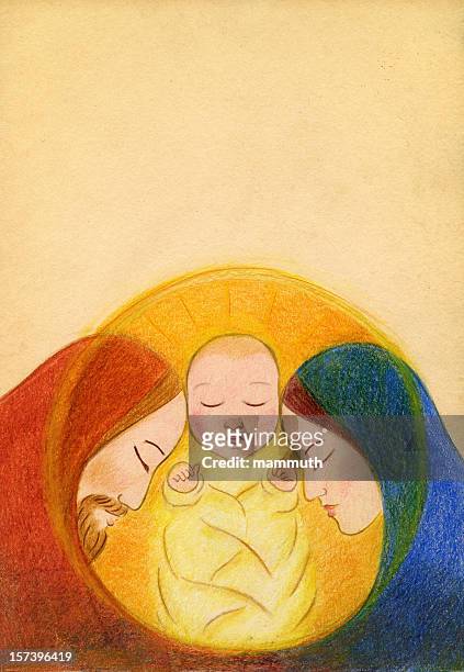 ilustraciones, imágenes clip art, dibujos animados e iconos de stock de sagrada familia - nativity scene painting
